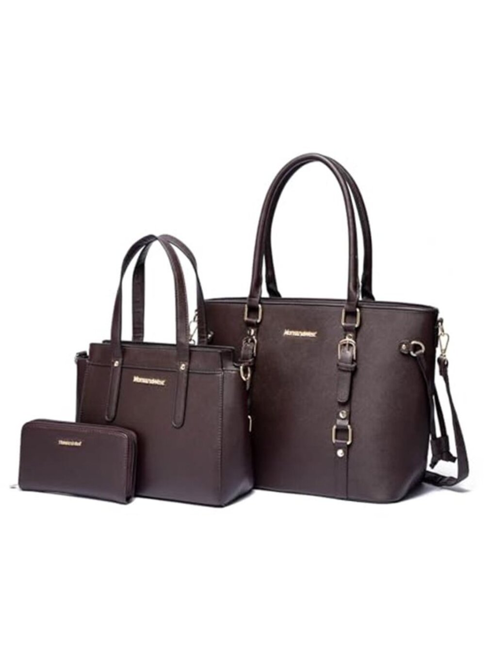 Women 3PC Tote Bag Set Wallet Shoulder Satchel PU Leather Handbag Coffee Brown